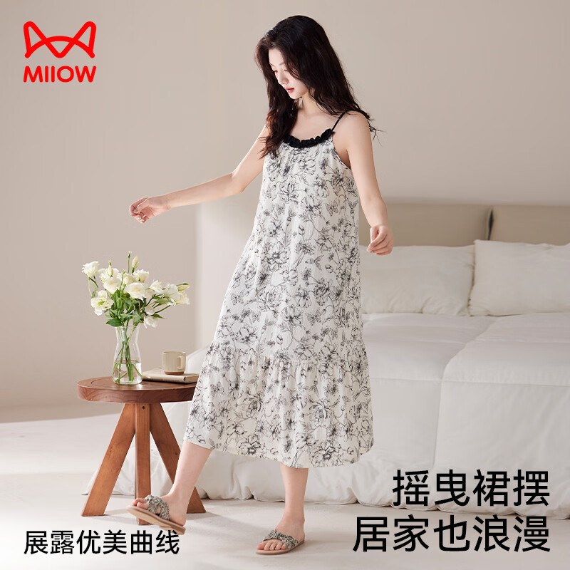 猫人女士睡裙女春夏季无袖吊带背心免穿文胸睡衣舒适宽松透气家居服女 款式一 XL