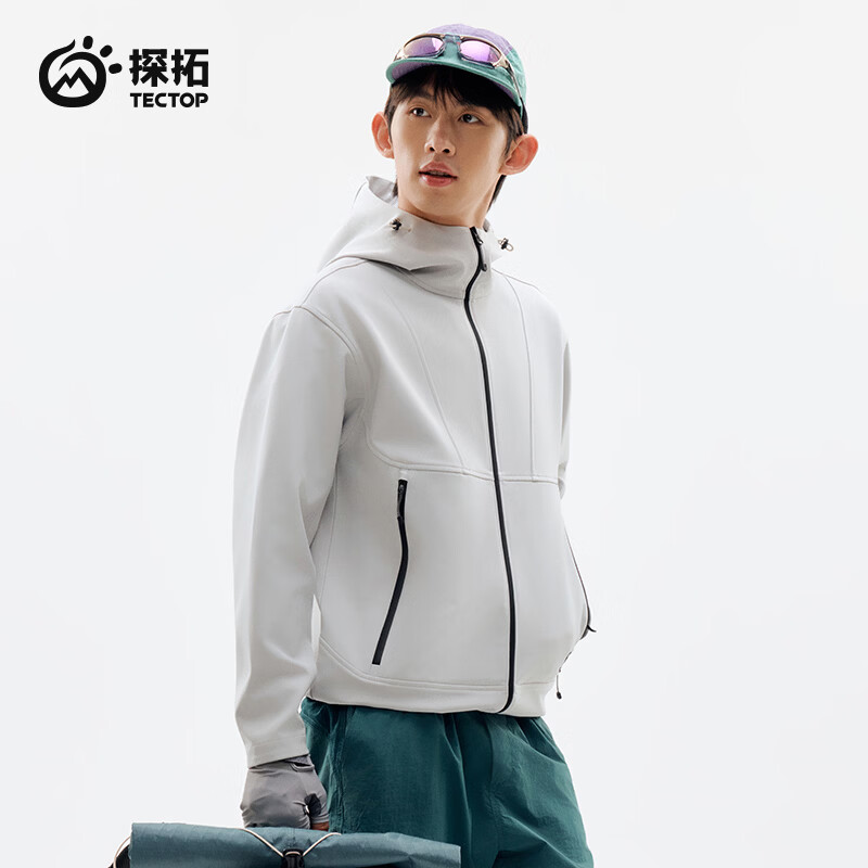 探拓（TECTOP）26新款情侣软壳外套男款防风保暖连帽夹克女 藤雾灰【男女同款】 XL