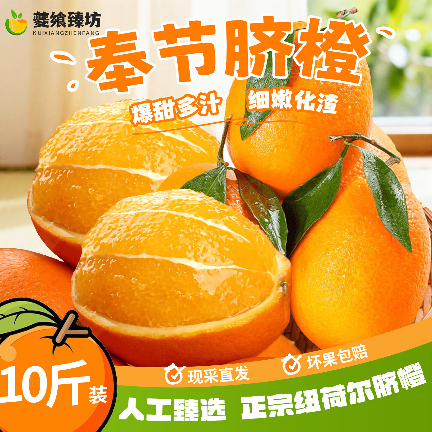 重庆奉节脐橙 新鲜水果 应季甜橙 生鲜 重庆特产 产地现摘直发 带箱10斤 70-75mm 果径70mm-75mm