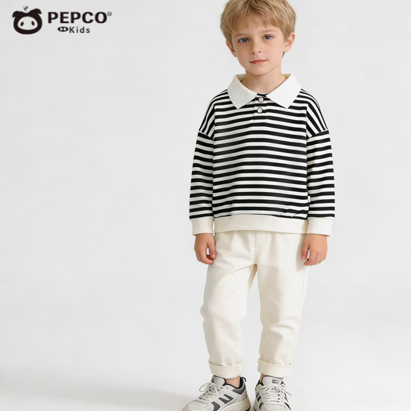 小猪班纳（PEPCO）儿童长袖polo衫春季新品洋气条纹打底衫中小童翻领卫衣童装 POLO卫衣-黑色条纹 80 (建议身高65-75c)