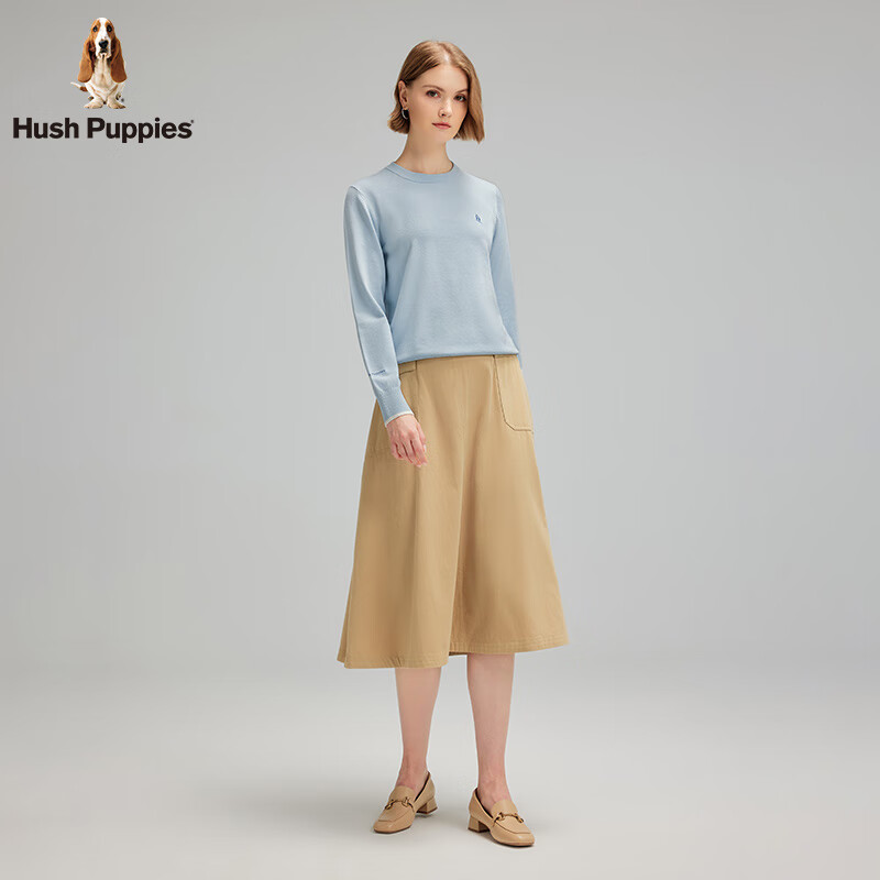 暇步士（Hush Puppies）【商场同款】女装秋季经典圆领弹力长袖线衣 海雾蓝 S