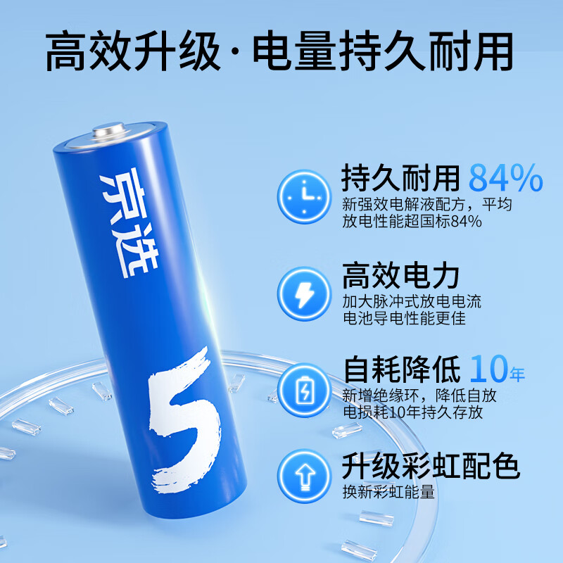 京选京东自有品牌 5号彩虹碱性电池10节单色装 血压计/遥控器/电子锁/体脂称/鼠标【单件包邮】