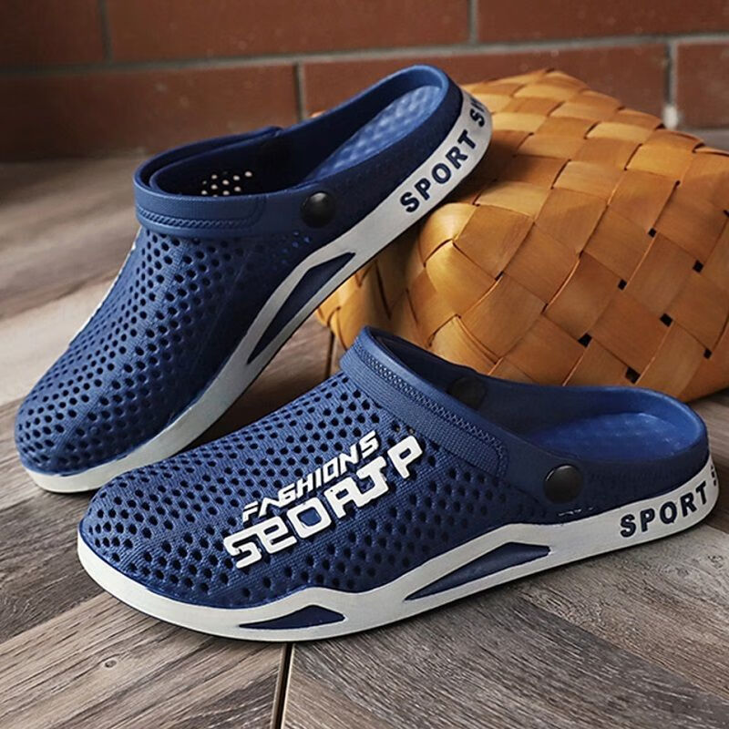 男洞洞鞋夏外出耐穿防滑厚底耐磨沙滩包头拖一体两穿 3881蓝色 40 偏小一码