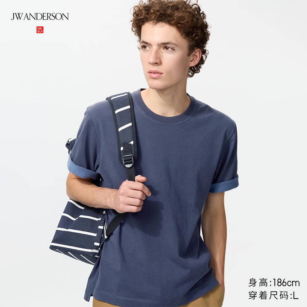 优衣库合作款/男装女装宽松撞色T恤/短袖485454 69 藏青色 M