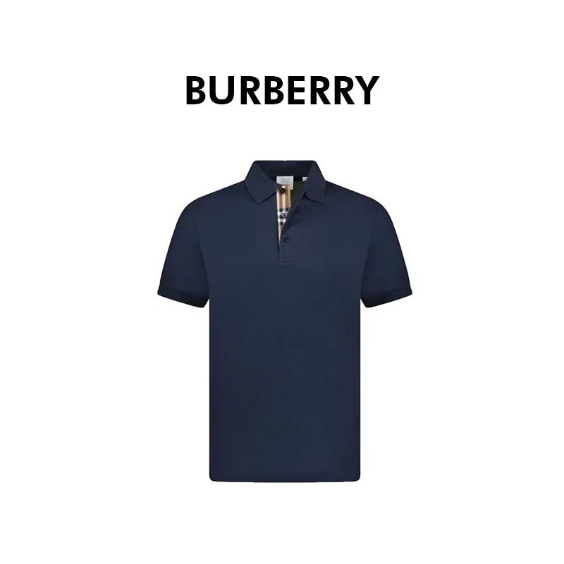 BURBERRY巴宝莉新款男士纽扣下格纹短袖polo衫80843991 蓝色 S 礼物父亲节