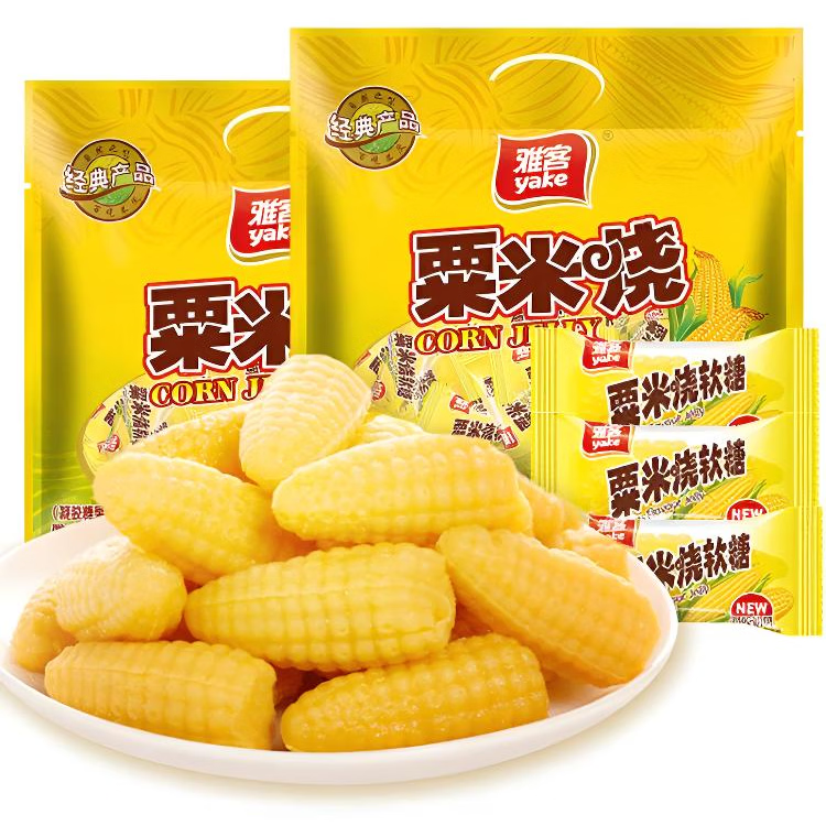 雅客玉米糖怀旧零食芒果味软糖粟米烧婚庆喜糖休闲食品批发过年招待 粟米烧500g