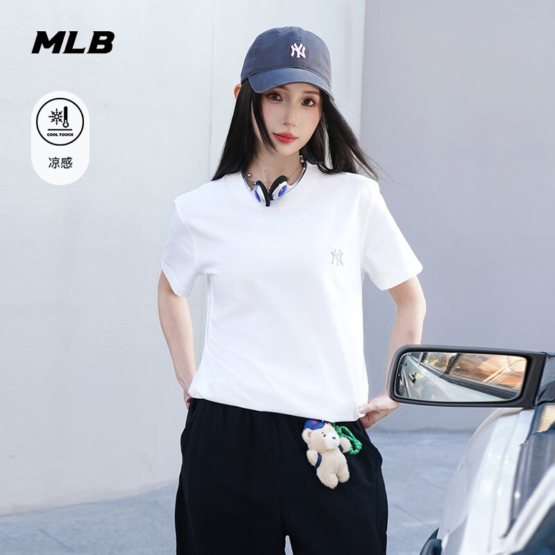 MLB官方 男女同款时尚经典百搭休闲凉感纯色圆领T恤26春季新款TSB01 纽约洋基队/米白色 M