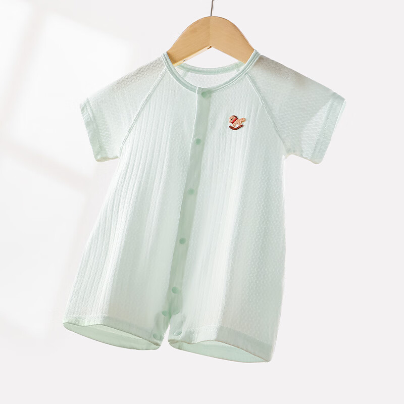 wua·wua婴儿短袖衣服夏季薄款透气宝宝连体衣幼儿睡衣洋气包屁衣夏装镂空 黄色 25度以上 90cm 【12-15月体重18-26斤】