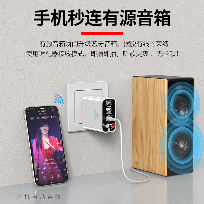 雷翼（RAYEE）蓝牙接收器5.3适配器转老音箱响aux接功放机无损U盘立体声播放无线接电脑电视音频发射器 时尚白【送音频线套装+遥控器】