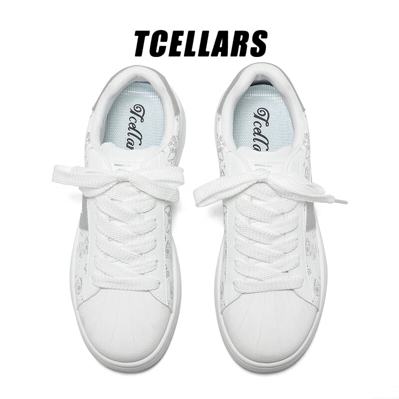 Tcellars板鞋男鞋春季2026新款简约百搭小白鞋低帮透气轻便舒适休闲鞋子 珍珠白 39