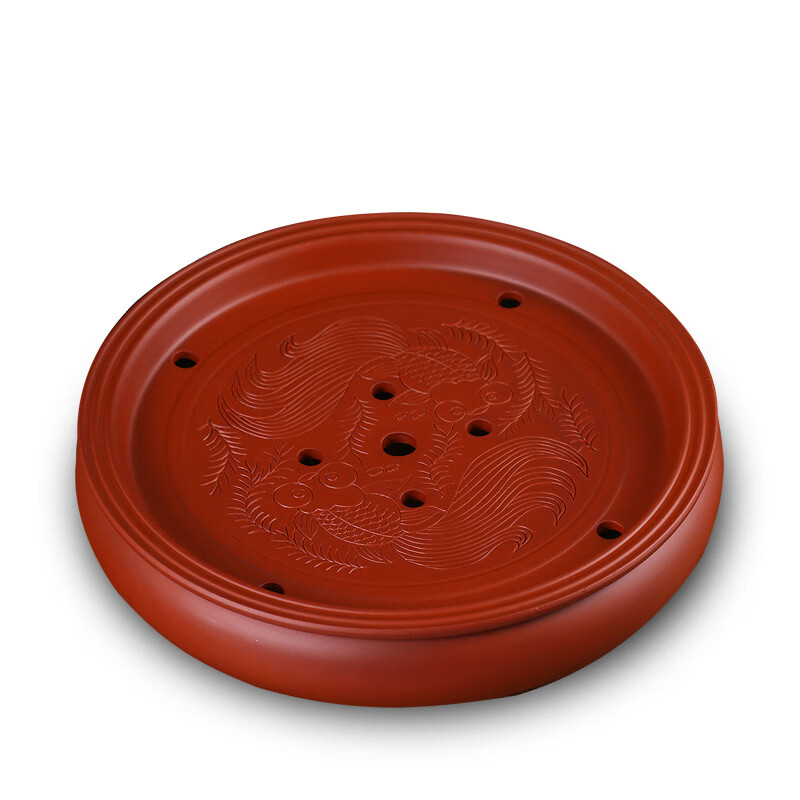 功夫茶海茶台紫砂大茶盘陶瓷茶具简约家用圆形茶托盘储水小号 红色双鱼(13英寸33cm) 京东折扣/优惠券