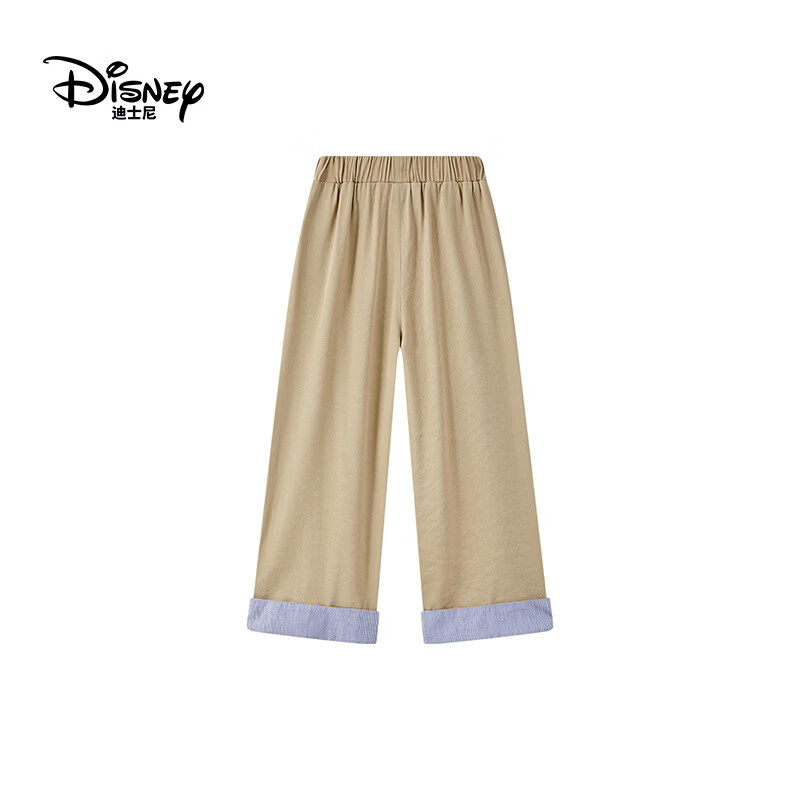 迪士尼(Disney)女童裤子2026春季新款儿童休闲裤中大童女孩卷边拼接宽松直筒长裤 卡其色 110 【建议身高105-115cm,体重30-40斤】