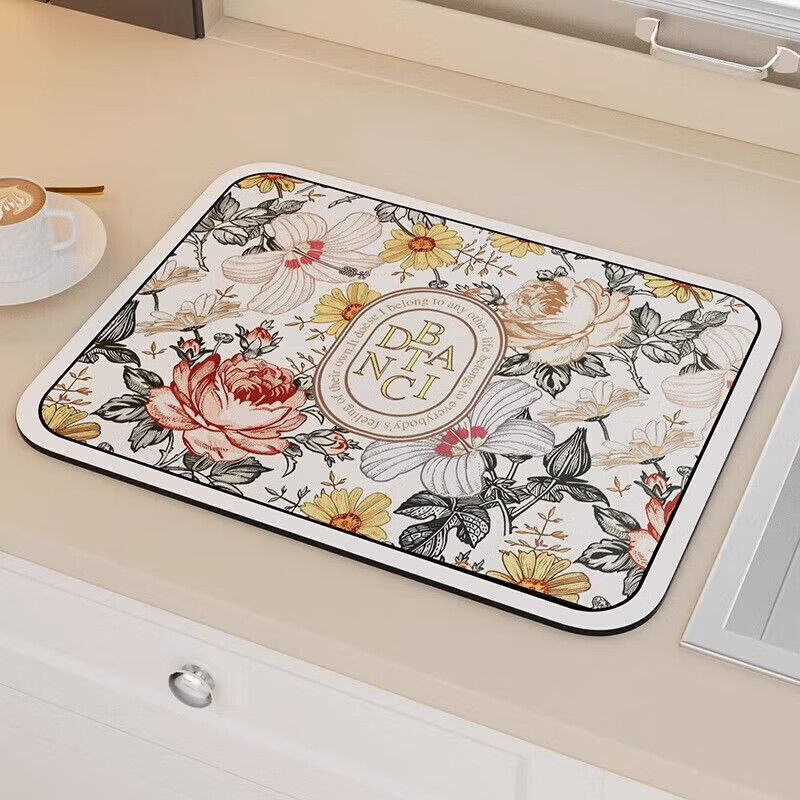 厨房台面沥水垫硅藻泥吸水垫子吧台水池边免洗干燥垫碗盘垫隔热垫 【烂漫花海】30*40cm