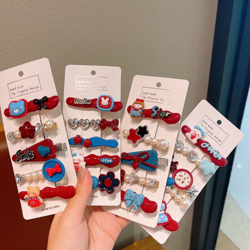 清洁JTT 蓝色花朵套装蝴蝶结发夹 韩版甜美头饰