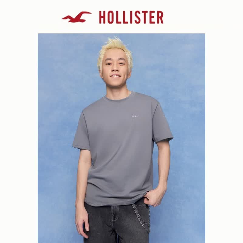 HOLLISTER【凉感】小海鸥图案基础款短袖T恤26春夏男装324-6088 灰色 L (180/108A)