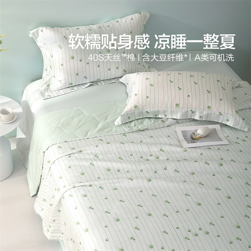 水星家纺大豆被子夏凉被单人空调被凉感天丝™棉可机洗夏季薄被 小冰棉大豆夏被·冰梅啵啵 150cm*200cm