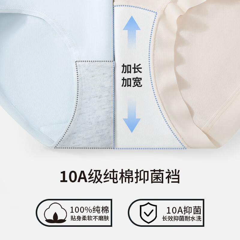 欧迪芬女士内裤A类新疆棉10A级抑菌加长裆纯棉三角短裤 白色+浅杏+灰杏+浅绿+卡其+紫色 M 【建议体重80-100斤】