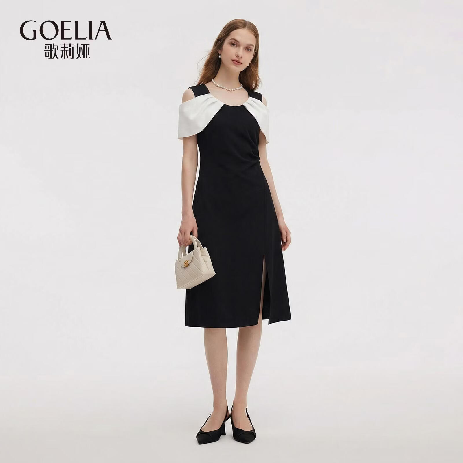 歌莉娅针织拼接连衣裙女2026新款夏季高知得体法式无袖裙子1F4C4H1DS 00B黑色 M