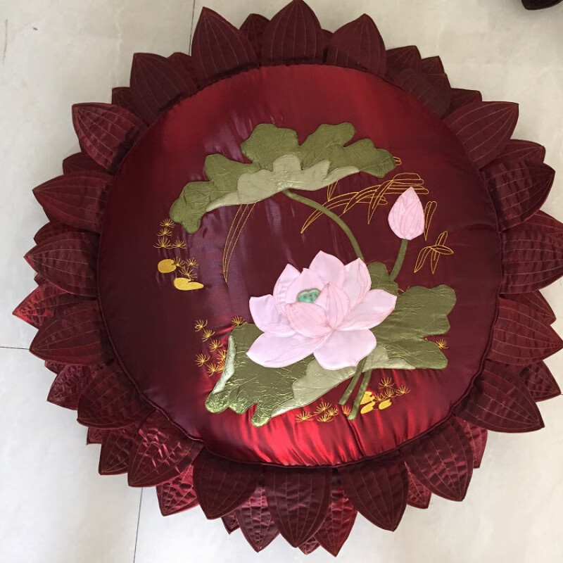 手工莲花坐垫 艺佛垫荷叶莲花垫拜凳跪垫坐禅垫蒲团打坐垫l 红色 直径