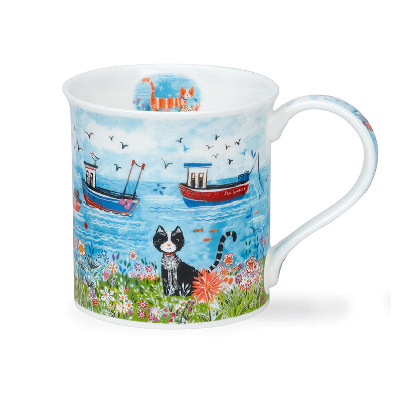 丹侬（DUNOON）骨瓷马克杯海边系列海鹦咖啡杯陶瓷小水杯情侣杯名家设计英伦风 海边小猫 300ml