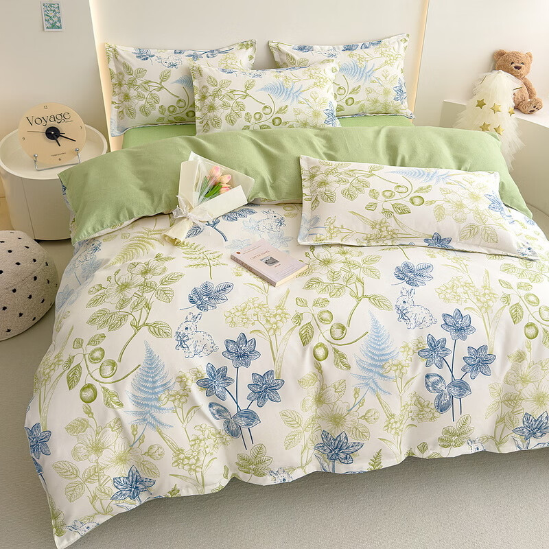 多兰诗（Duolanshi）春夏加厚磨毛四件套 ins四件套花卉田园风格床单被套四件套 鸟语花香M 2.0米 床单款 被套200*230 四件套