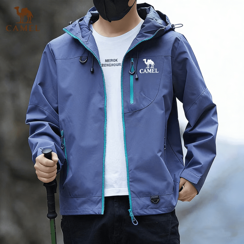 骆驼户外连帽防风防水冲锋衣外套 春秋男黑色宽松夹克衫 秘境紫 2XL