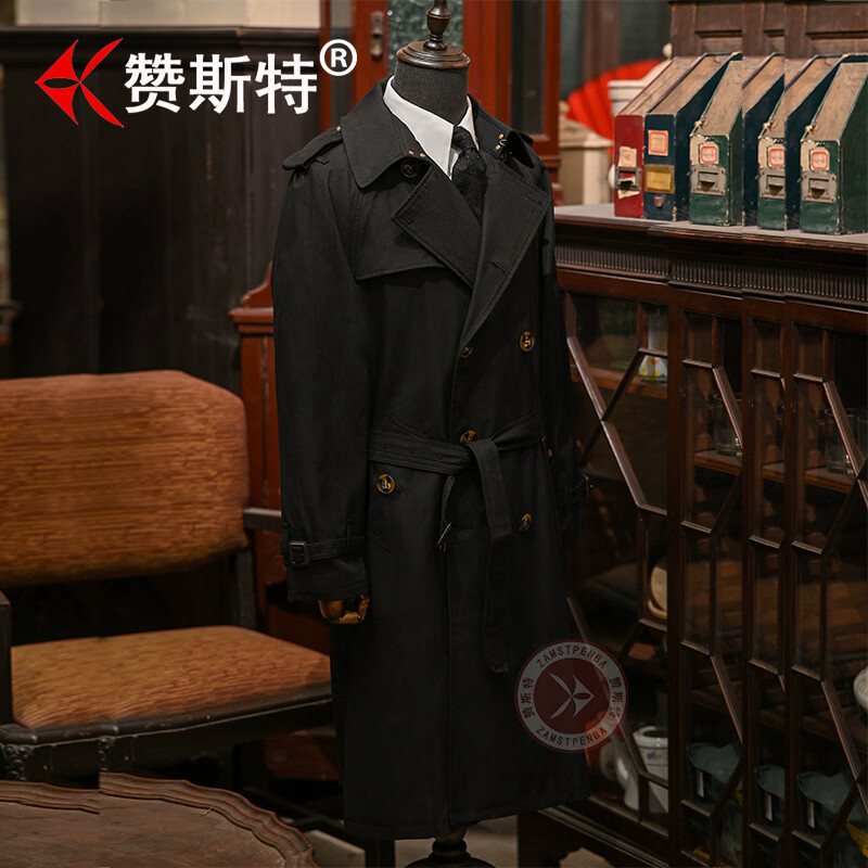 赞斯特品牌春秋季男士trench coat加长款战壕风衣商务休闲大衣 深卡其【长款】 5XL