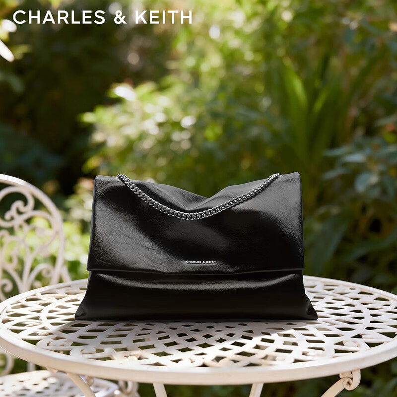 CHARLES&KEITH大容量纯色链条邮差包单肩腋下包包女包婚包礼物CK2-20271514 Black黑色 大包
