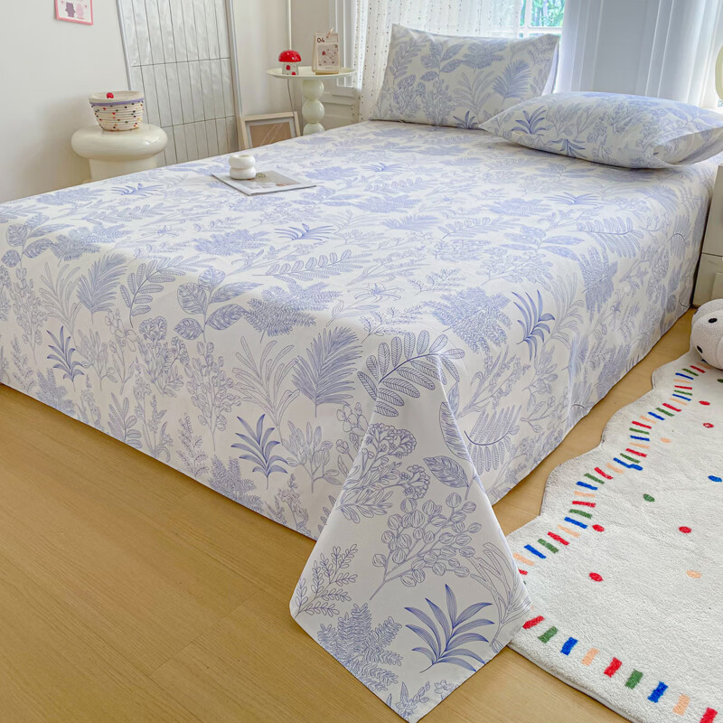 雅鹿加厚老粗布床单单件100原棉亚麻床罩学生宿舍被单三件套单人 柒婳 单床单200*230cm