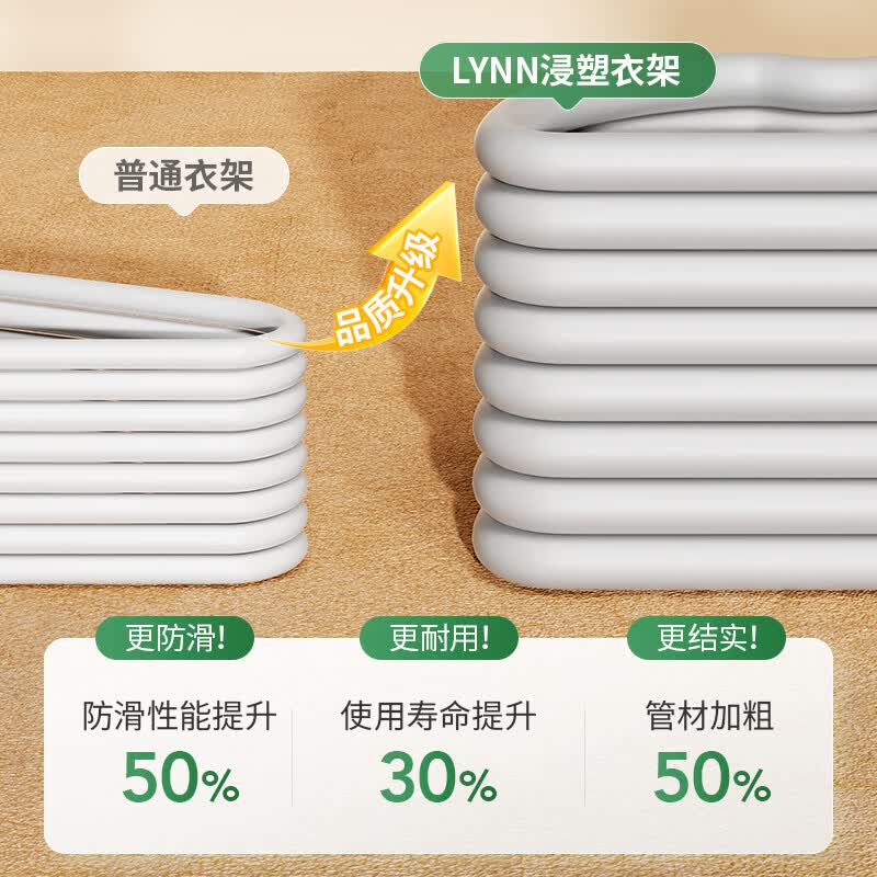 LYNN衣架衣挂晾衣架无痕防滑卧室衣柜衣撑子晾晒架干湿两用宿舍寝室用 43cm带凹槽磨砂衣架-浸塑10支装