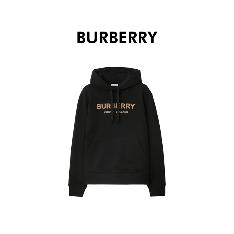 BURBERRY巴宝莉女士黑色棉质字母印花连帽长袖卫衣81042441 XS 礼物