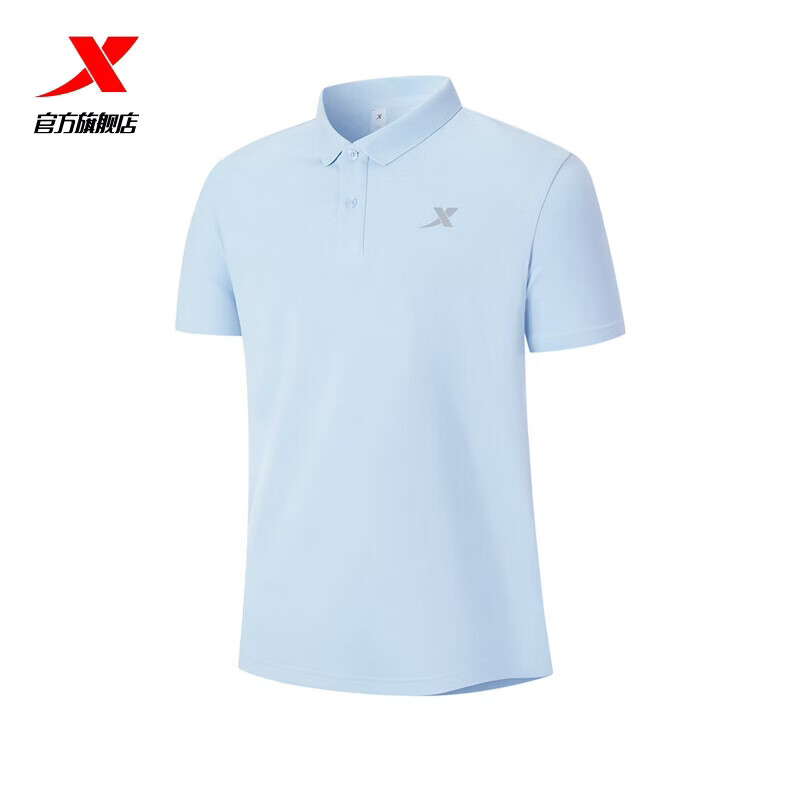 特步（XTEP）冰感polo衫短袖男女夏季商务透气运动半袖休闲男装速干翻领t恤 霜蓝色-0029（男） XL