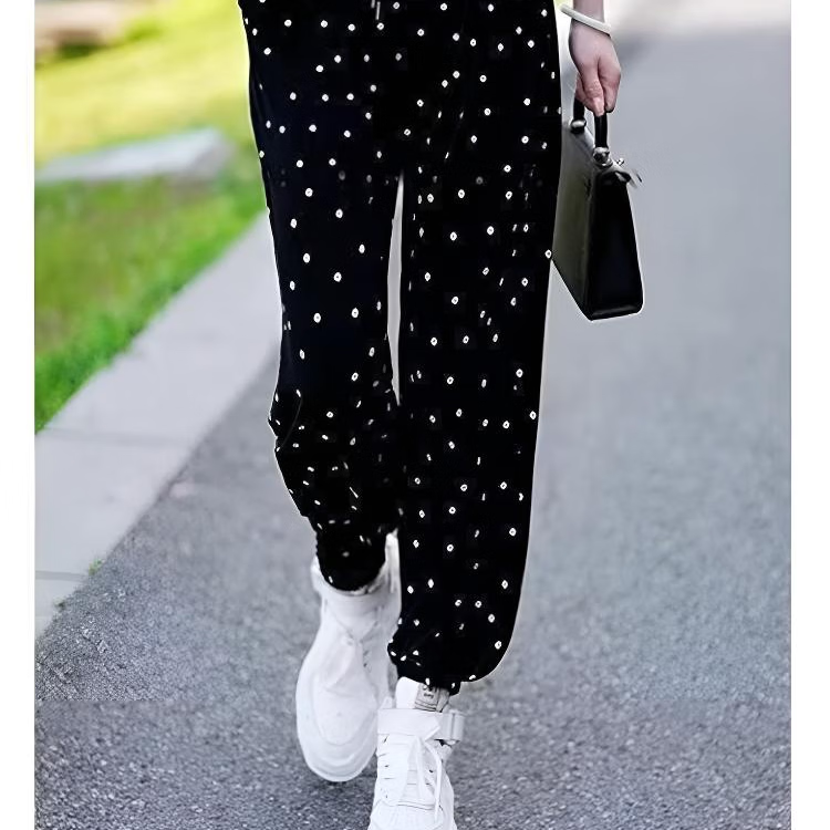 【显高显瘦】2026年春夏季新款宽松显瘦薄款散步裤 遮肉显瘦 黑色碎花束脚（有口袋） 均码 大码【建议120斤-160斤】