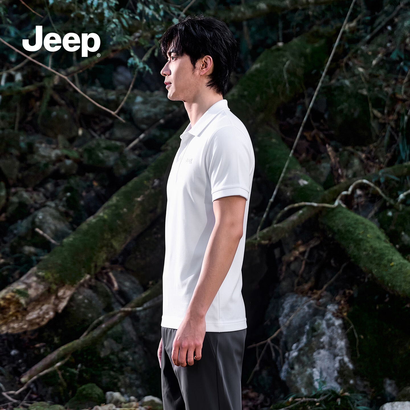 JEEP吉普时尚男装2026年夏季款凉感透气防晒短袖T恤男Polo商务休闲衫 米白色 /男女同款 L (175/92A)