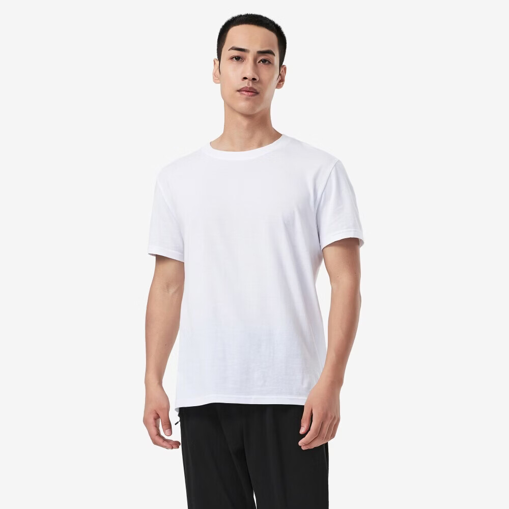 迪卡侬运动纯棉t恤男纯色圆领半袖打底跑步健身短袖-5215236雪白XL