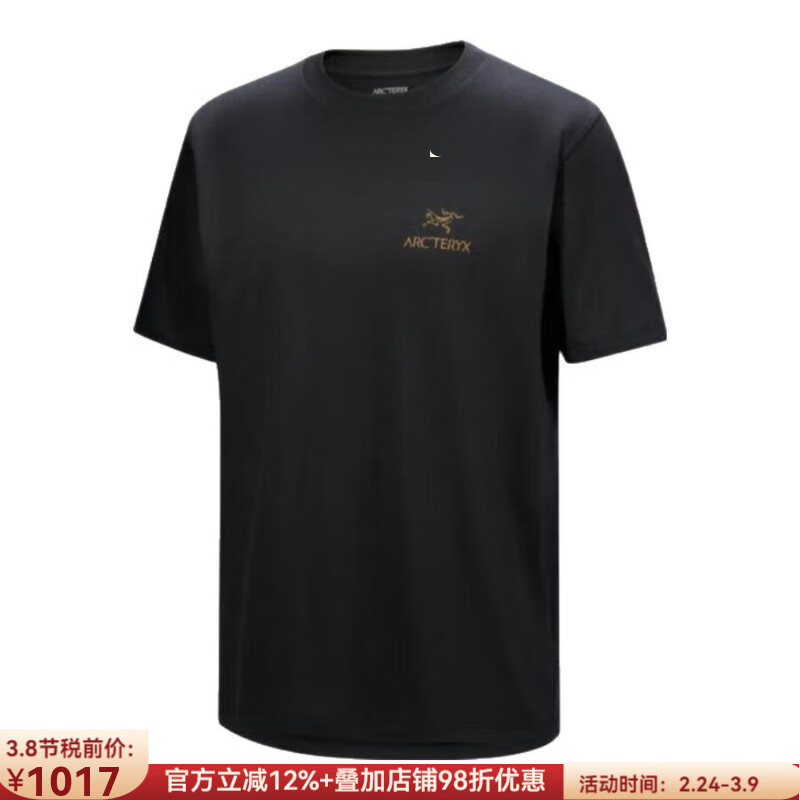 ARC'TERYX始祖鸟T恤男Kragg SL Cotton Bird Word圆领短袖棉质透气背部鸟字 24K Black 经典黑色，背部有logo S 适合胸围94cm