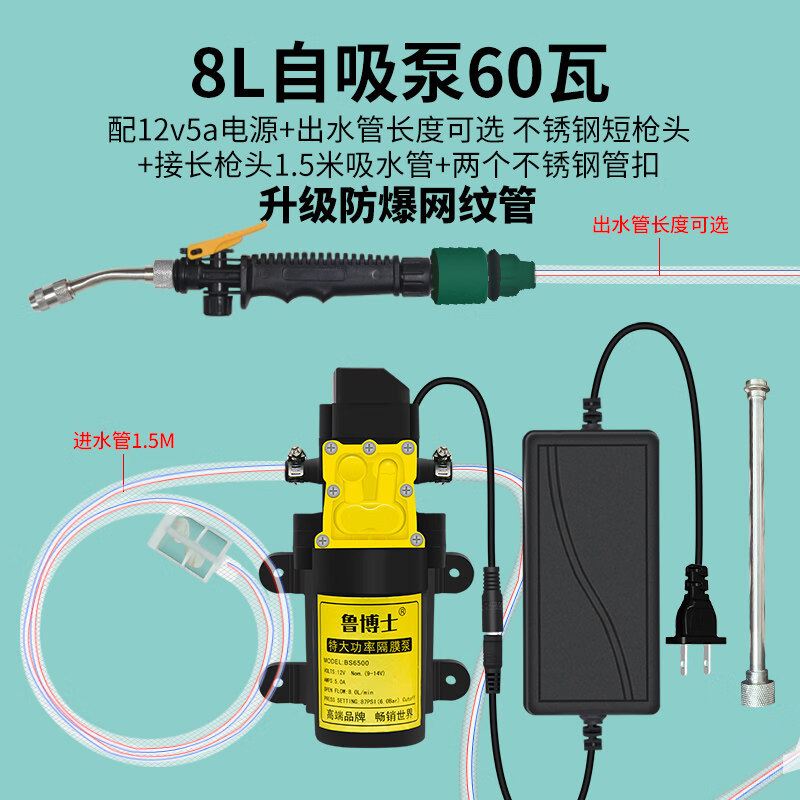 VYOPBC洗空调专用水枪小型高压家用水泵家电清洗设备内机外机清洗机 12v5a长短枪+60w智断泵+网纹管3米 升级防爆