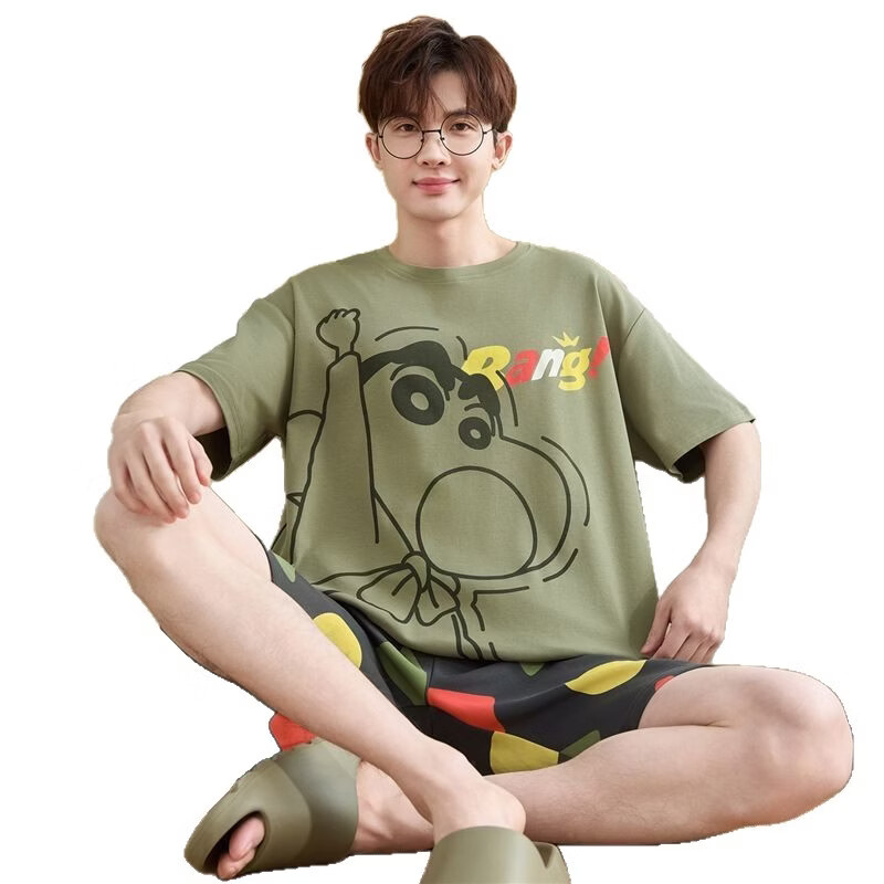 起润猴纯棉睡衣男士夏季短袖薄款卡通可爱学生青少年夏天大码家居服套装 LML1873# 5XL 标准【建议身高188CM左右，体重220-250斤】
