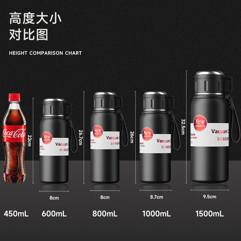 慕馨(moosen)保温杯男款大容量316不锈钢学生保冷水杯茶水分离泡茶杯子便携壶 黑600ml-保温保冷+杯套杯刷