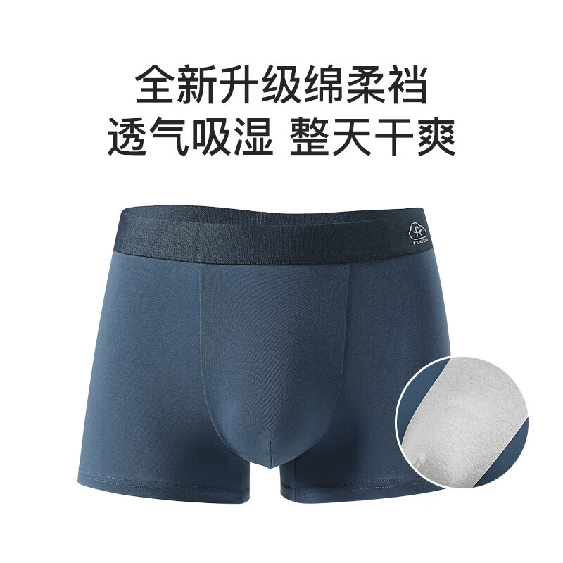 芬腾内裤男式内裤中腰10A简约平角内裤4条装 灰色/墨兰/灰紫/蓝色 4条 2XL