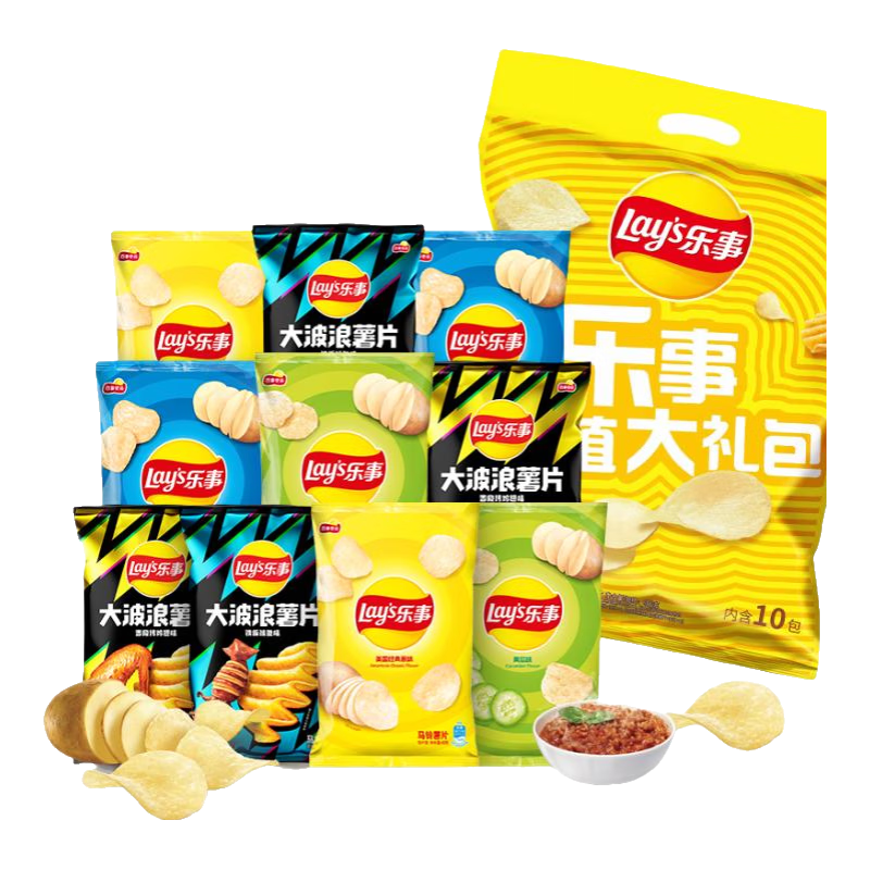 乐事（Lay's）薯片（黄瓜味+原味+红烩味+鱿鱼味+鸡翅味）400g 混合10包