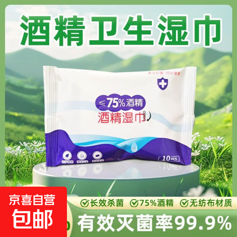 75％酒精湿巾 一次性消毒酒精棉片大号便携式家用办公室杀菌湿巾 酒精湿巾1包10片 【1包】