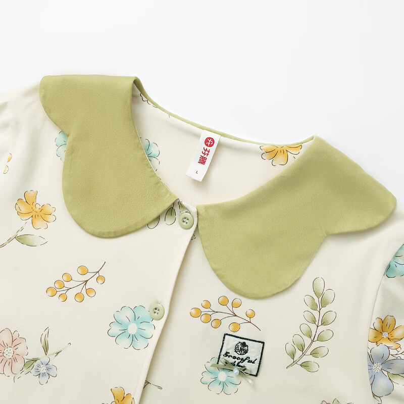 芬腾新款睡衣女夏季纯棉短袖长裤套装可外穿空调宽松大码全棉家居服 FJ26921903米杏 M 建议:90-110斤