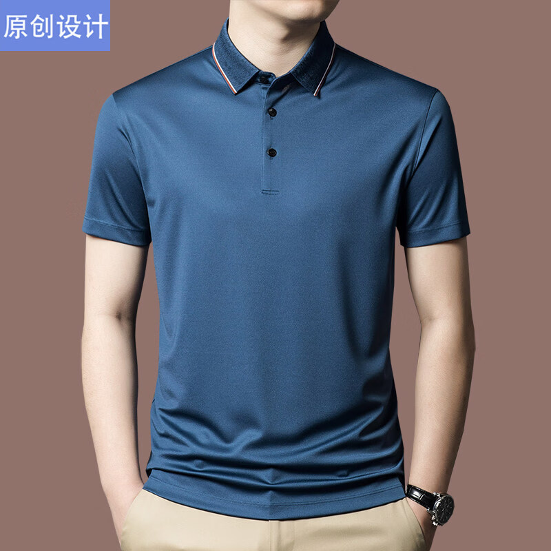 阿玛尼（ARMANI）正品品牌桑蚕丝短袖T恤男装薄款2026年夏季新款高端真丝POLO衫 国际一线品牌兰色 L 170__建议120斤到142斤穿