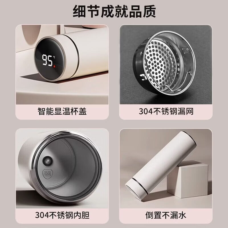 肥肥鲨保温水杯可爱搞笑搞怪表情杯子个性便携显温不锈钢保温杯 来图定制 500ml 送茶隔【显示温度8-12小时保冷保温】