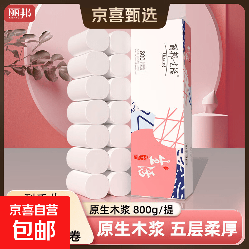 丽邦 无芯卷纸【5斤18卷/提】5层加厚卫生纸厕纸原木卷筒纸家庭装 5层 57.14g/卷*14卷