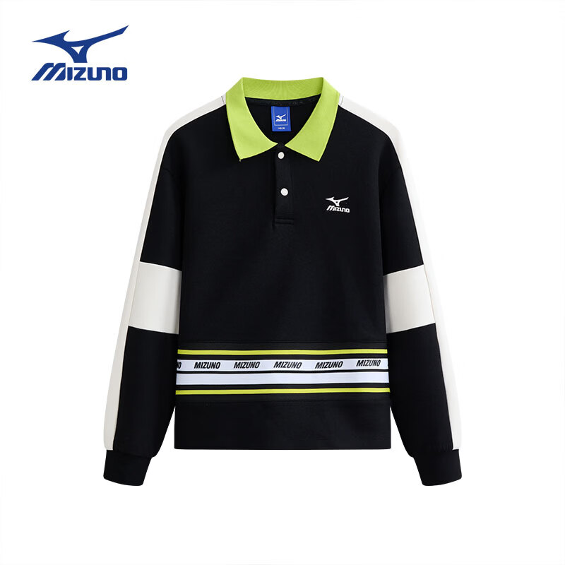 美津浓(MIZUNO)儿童卫衣polo领拼接春秋运动百搭休闲洋气男童女童 黑色 140