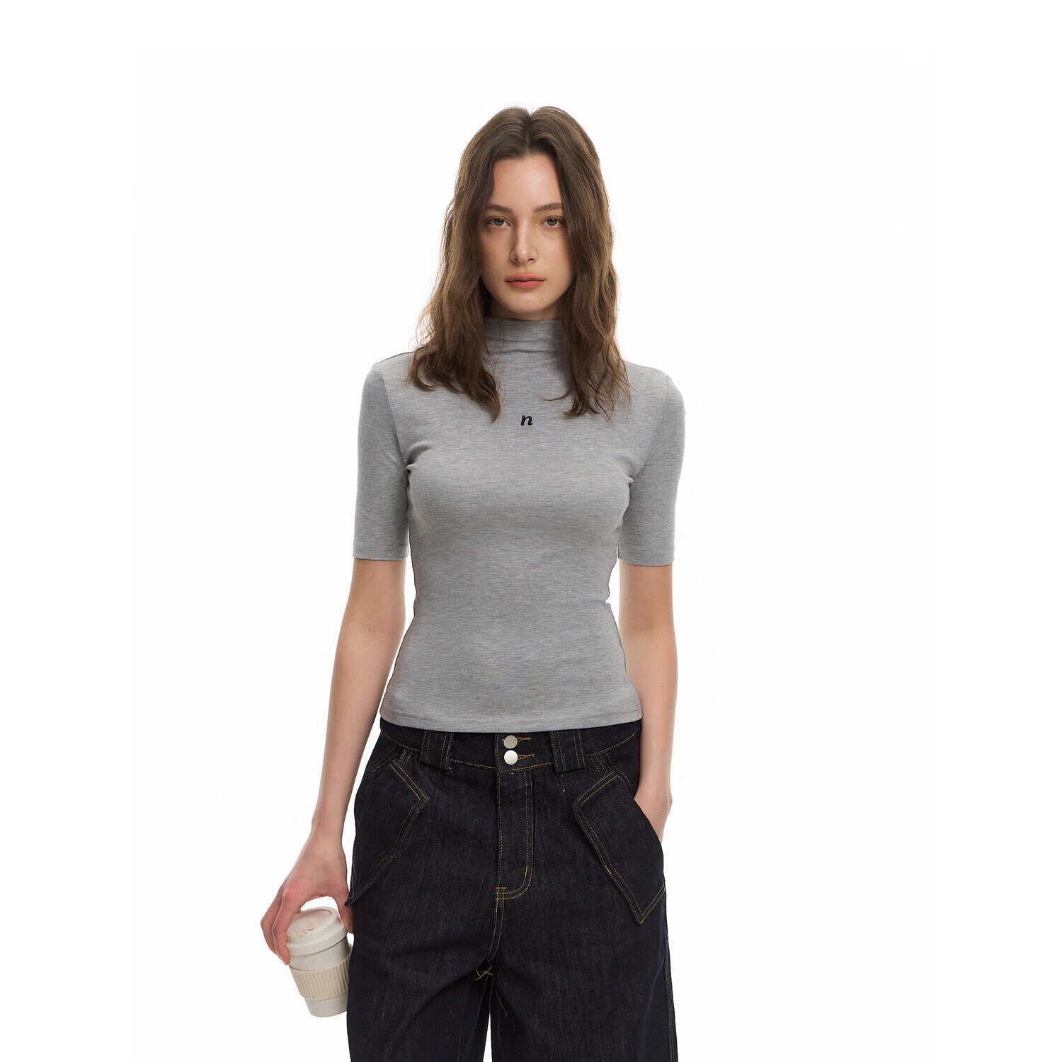 NICEBAD莱赛尔针织半袖小高领打底修身T恤基础简约潮流春夏 白色(预售) M