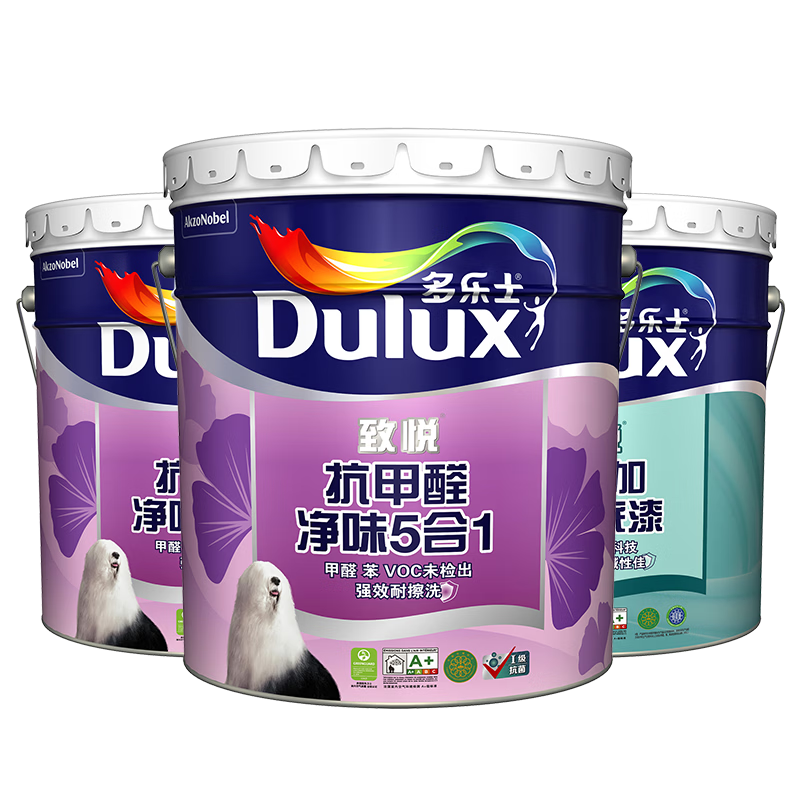 多乐士（Dulux）致悦抗甲醛净味五合一乳胶漆 环保内墙漆抗菌涂料白色油漆 A744 54L套装 白漆 不可调色