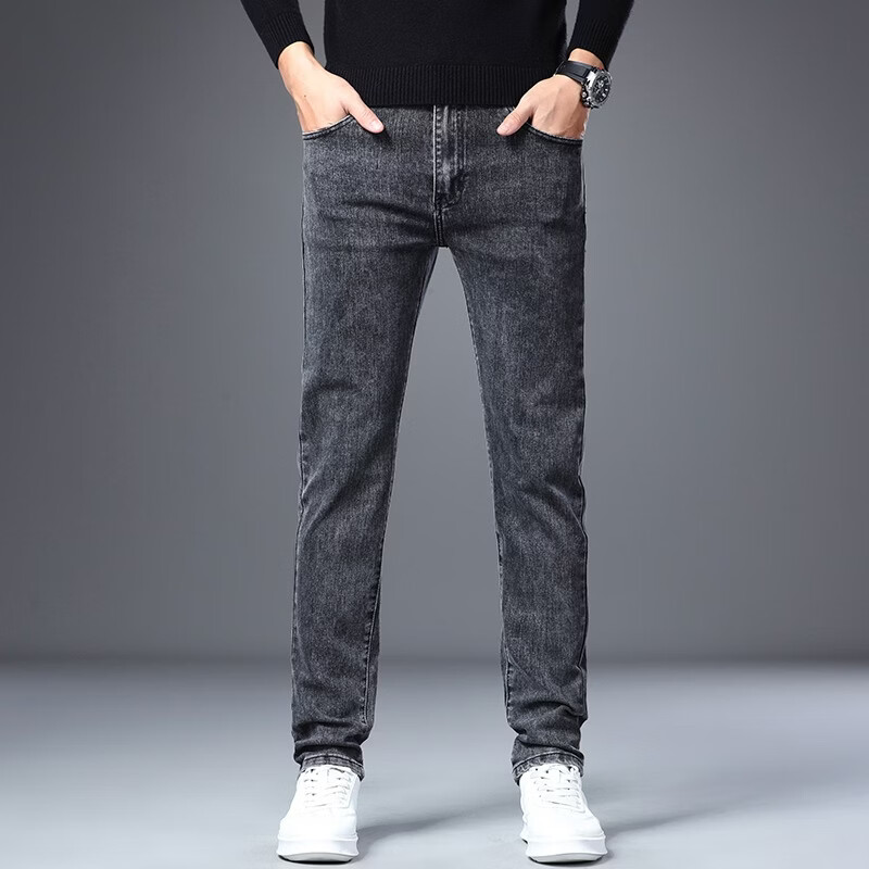 WAMLBN2026新款潮牌男士牛仔裤弹力修身直筒潮流百搭休闲小脚长裤子 黑色 34